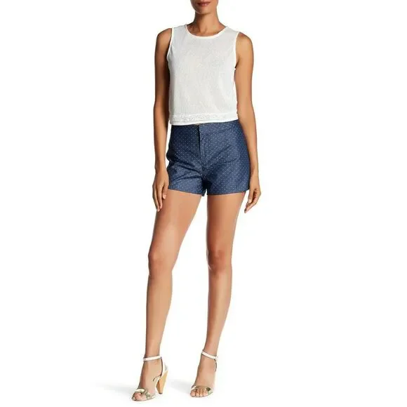 PARKER chambray pin dot polka dot cotton blue shorts Size Large NEW